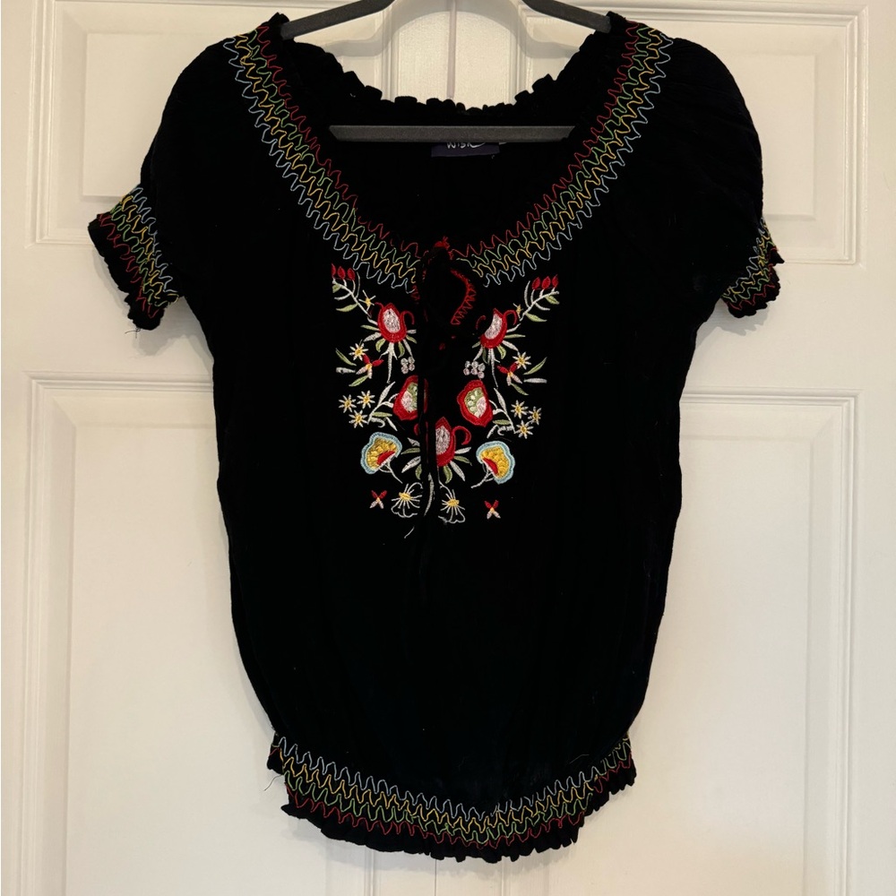 Embroidered black top